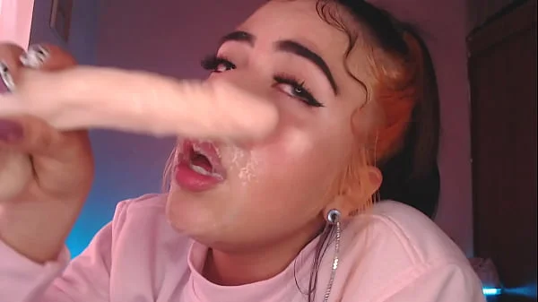 Egirl spits and drools all over cock - Ahegao blowjob