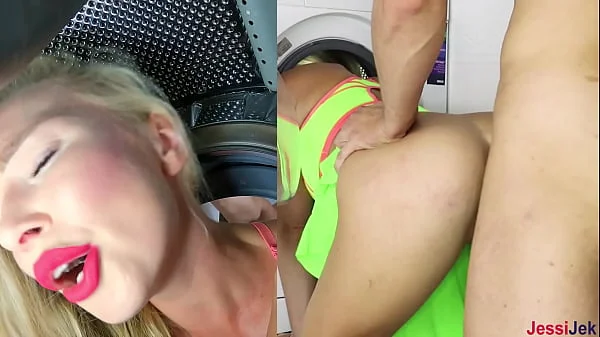 She Stuck in the Washing Machine and got Ass Fucking and Creampie JessiJek